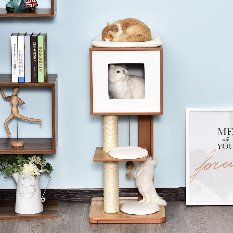 Albero Tiragraffi per Gatti 3 Livelli 50x40x91 cm in Legno e Sisal 
