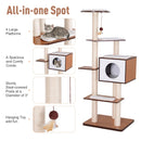 Albero Tiragraffi per Gatti con Cuccia 50x55x153 cm in Corda e Sisal  Marrone e Beige