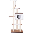 Albero Tiragraffi per Gatti con Cuccia 50x55x153 cm in Corda e Sisal  Marrone e Beige