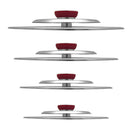 Kit 4 Coperchi Magici Antiodore Ventur Magic Ø25, Ø27, Ø31, Ø35 cm Cooker in Acciaio Inox Pomello Rosso