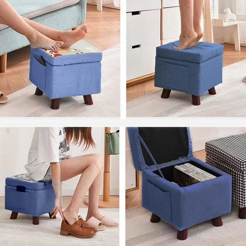 Pouf Contenitore Sgabello Multiuso in Tessuto Blu