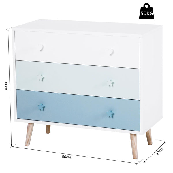 Commode 3 Tiroirs en Pin 90x42x80 cm Blanc et Bleu sconto