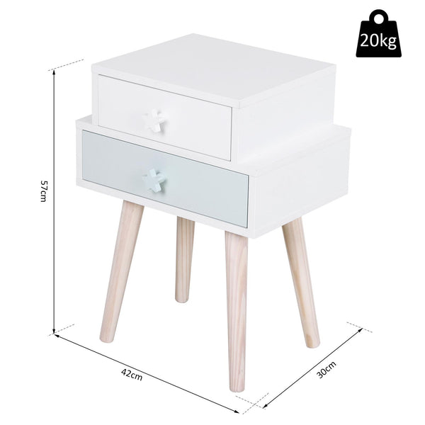 Table de Chevet avec 2 Tiroirs en Bois MDF 42x30x57 cm Blanc et Bleu online