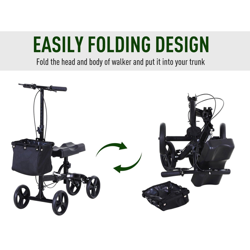 Deambulatore Pieghevole per Ginocchio 4 Ruote  Nero