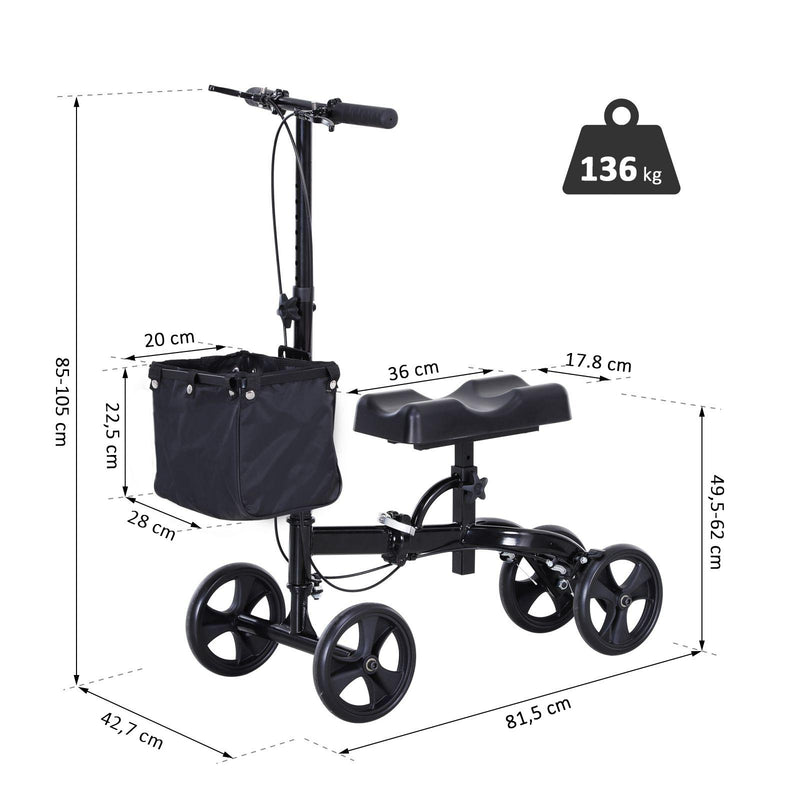 Deambulatore Pieghevole per Ginocchio 4 Ruote  Nero