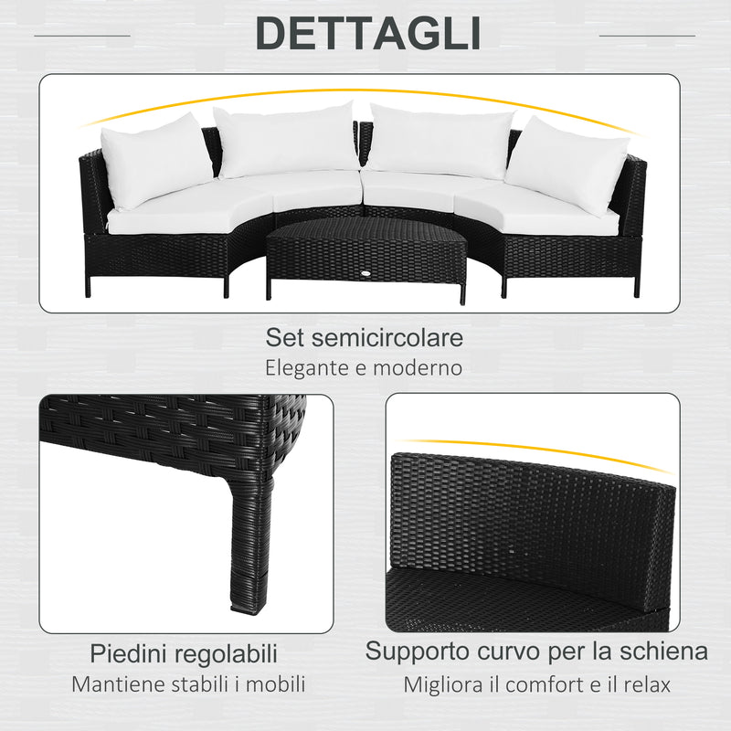 Set Salotto da Giardino Divano in Rattan Sintetico e Tavolino  Nero