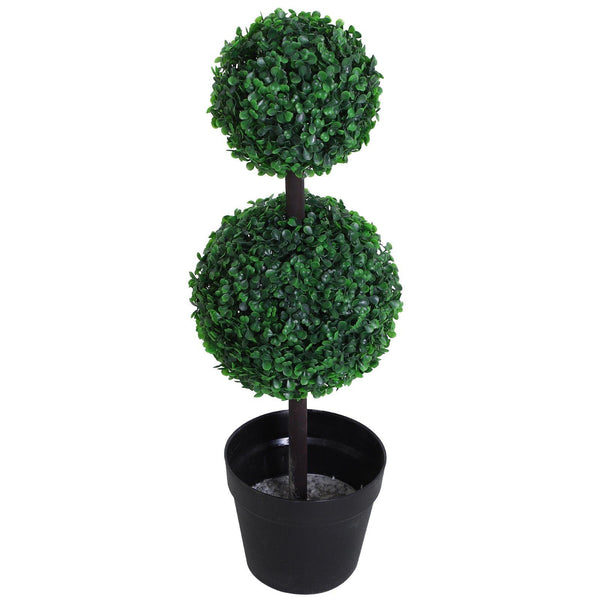 sconto Buis Plante Artificielle Deux Sphères Ø23x67 cm avec Pot Vert