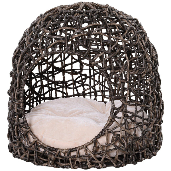 online Niche PVC Effet Osier pour Chats Ø49x46 cm avec Coussin Marron