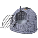 Trasportino in Vimini per Gatti 42x35x37 cm con Cuscino  Grigio