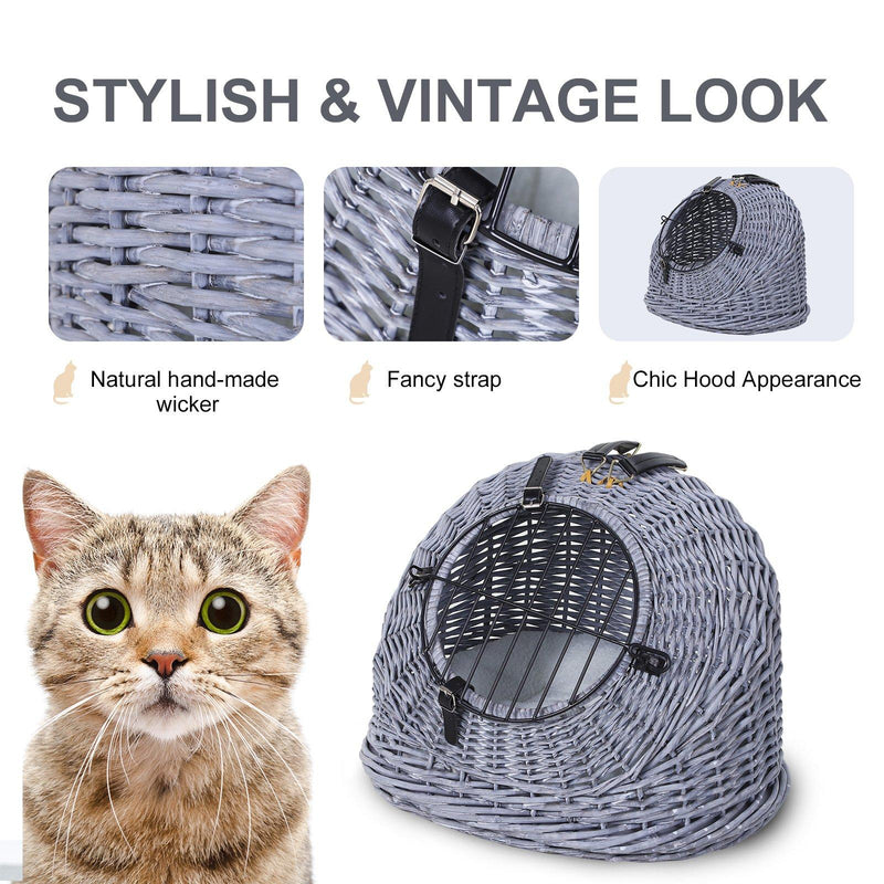 Trasportino in Vimini per Gatti 42x35x37 cm con Cuscino  Grigio