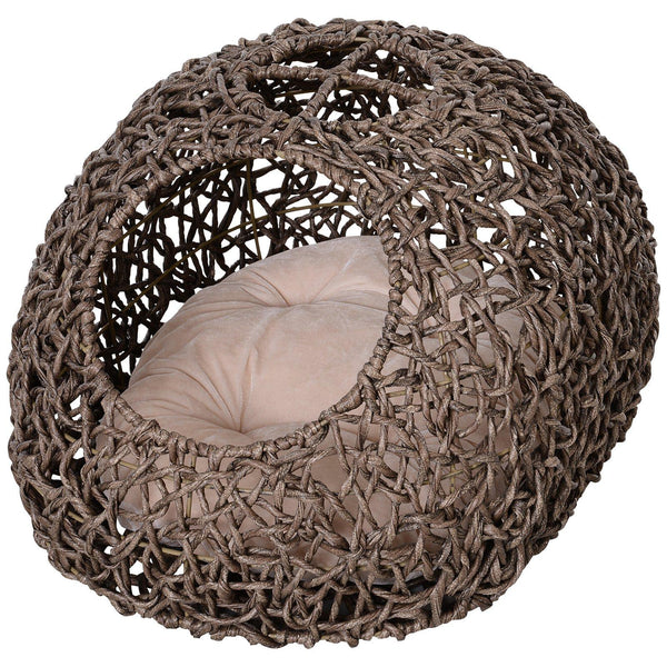 Niche en PVC effet rotin pour chats 66x48x39 cm avec coussin en corde sconto