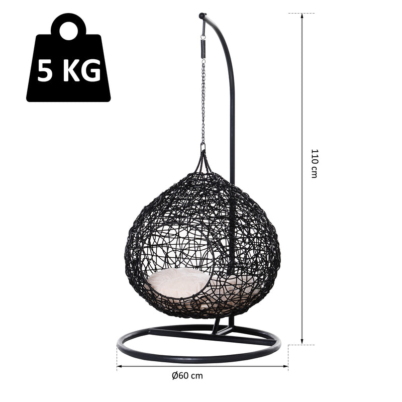 Cuccia Amaca in PVC Effetto Rattan per Gatti Ø60x110 cm con Cuscino  Nera