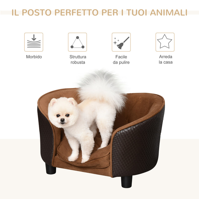 Divanetto per Cani e Gatti 70x48x40 cm con Cuscino  Supreme Marrone