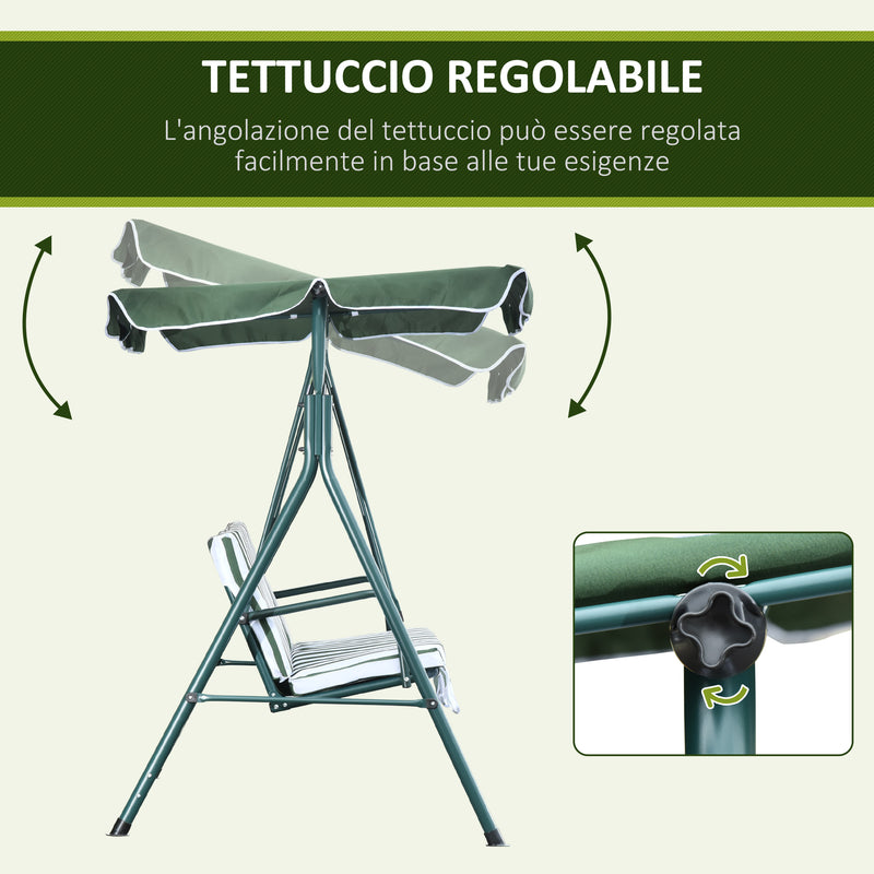 Dondolo 3 Posti da Giardino 170x110x152 cm  Swivel Verde e Bianco