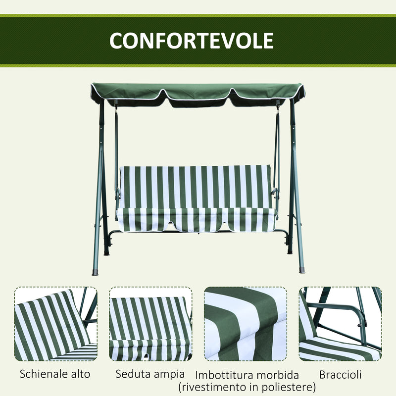 Dondolo 3 Posti da Giardino 170x110x152 cm  Swivel Verde e Bianco