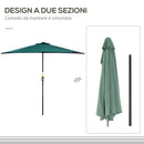 Ombrellone da Giardino 2,6x1,3x2,3 m Palo Ø38 mm Semicircolare in Alluminio Shade Verde