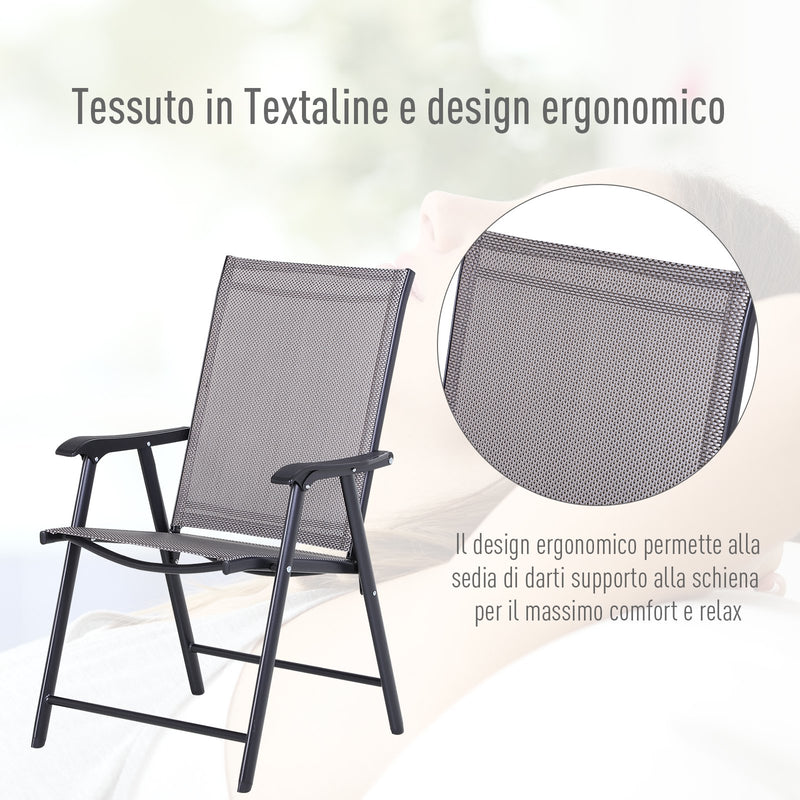 Set 4 Sedie da Giardino 58x64x94 cm in Textilene  Sanders Grigio e Nero
