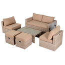 Set Salotto da Giardino in Polyrattan Divano 2 Poltrone  Kore Cachi e Beige