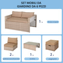 Set Salotto da Giardino in Polyrattan Divano 2 Poltrone  Kore Cachi e Beige