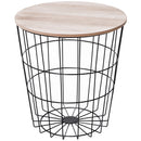 Tavolino da Soggiorno Contenitore in Metallo Ø39,5x43 cm  Nero e Legno