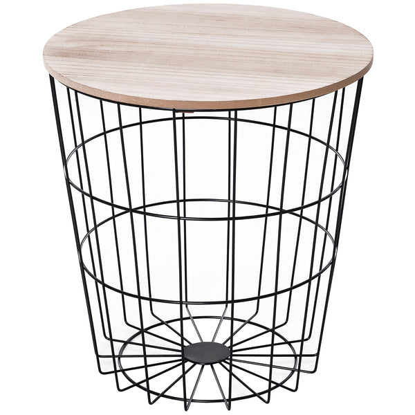 Table Basse de Salon Metal Container Ø39,5x43 cm Noir et Bois prezzo