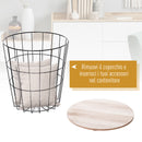 Tavolino da Soggiorno Contenitore in Metallo Ø39,5x43 cm  Nero e Legno