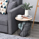 Tavolino da Soggiorno Contenitore in Metallo Ø39,5x43 cm  Nero e Legno