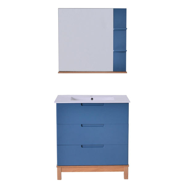 Meuble de Salle de Bain 80 cm avec Lavabo et Miroir en MDF Bleu Hollande sconto