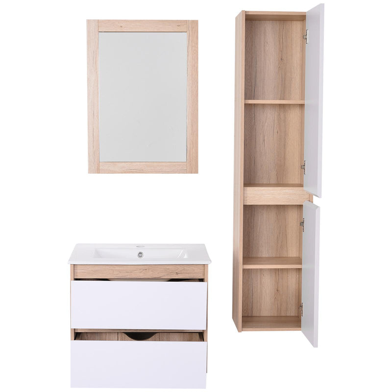 Mobile Bagno Sospeso 60 cm a 2 Cassetti 1 Specchio 1 Colonna  Montana Rovere