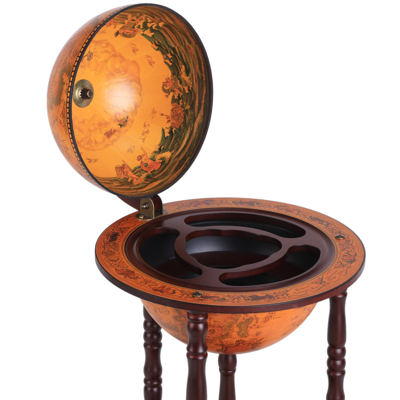 Mobile Portabottiglie Mappamondo Ø44x87 cm in Legno con 3 Ruote  Vintage