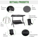 Dondolo 3 Posti da Giardino 200 x 115 x 168 cm  Sling Grigio