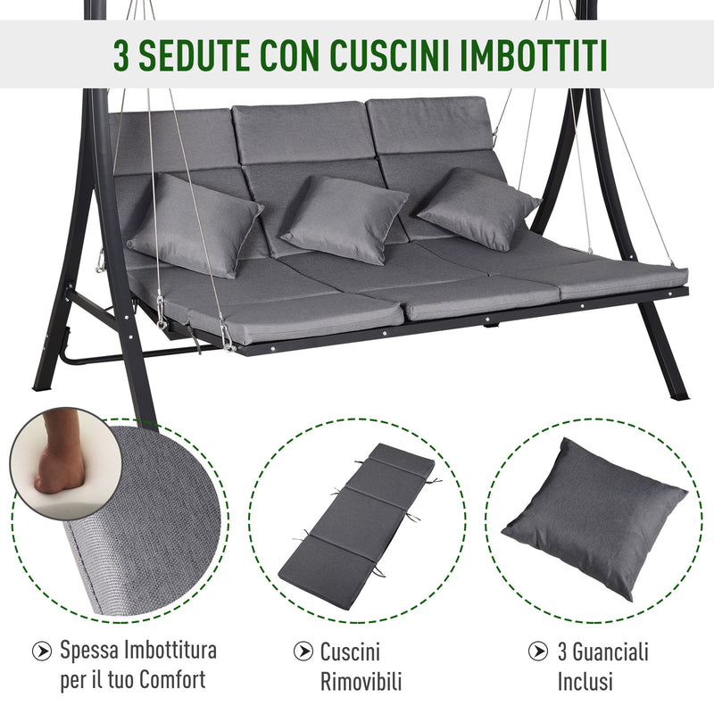 Dondolo 3 Posti da Giardino 200 x 115 x 168 cm  Sling Grigio