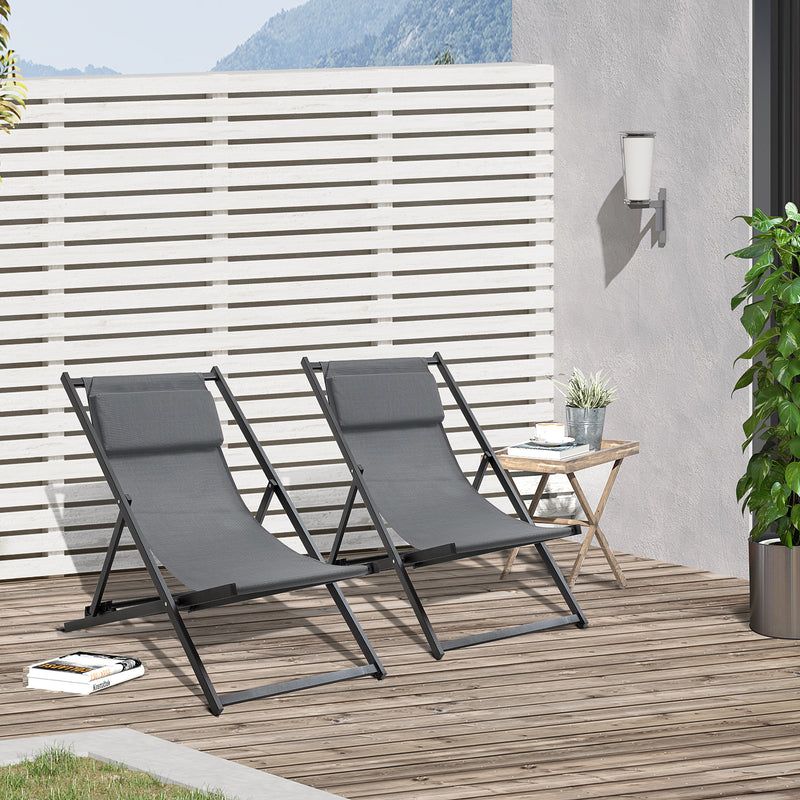 Set 2 Sedie Sdraio Pieghevoli in Alluminio 96,35x58x91,5 cm  Rex Grigio