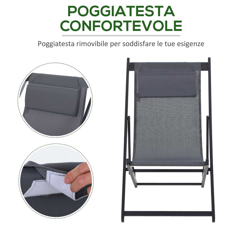 Set 2 Sedie Sdraio Pieghevoli in Alluminio 96,35x58x91,5 cm  Rex Grigio