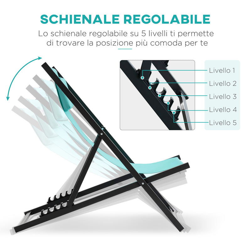 Set 2 Sedie Sdraio Pieghevoli in Alluminio 96,35x58x91,5 cm  Rex Azzurro