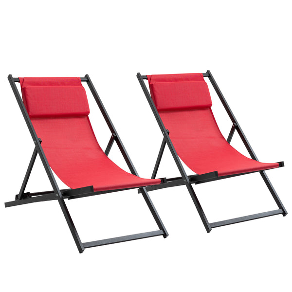 online Lot de 2 Transats Pliants en Aluminium 96,35x58x91,5 cm Rex Rouge