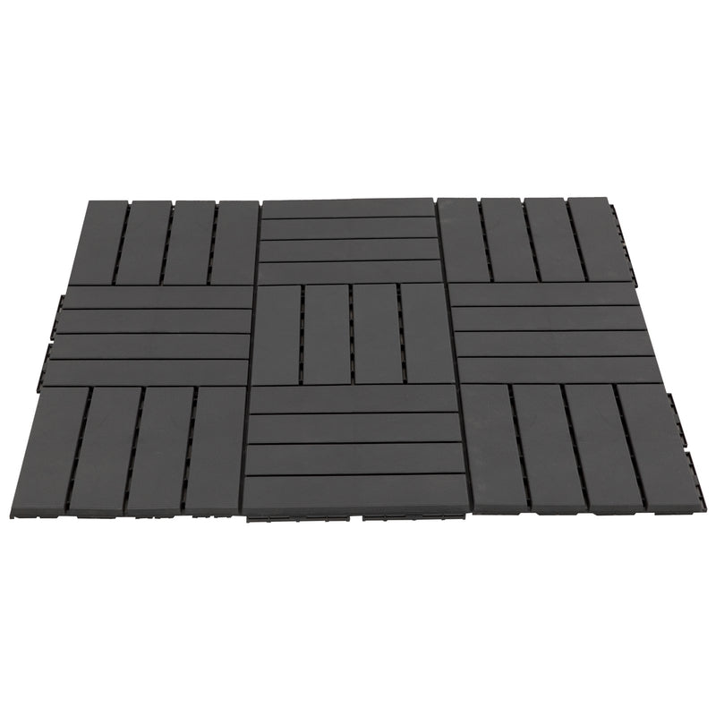 Set 9 Mattonelle a Incasto Effetto Legno 30x30x2 cm  Deck Nero