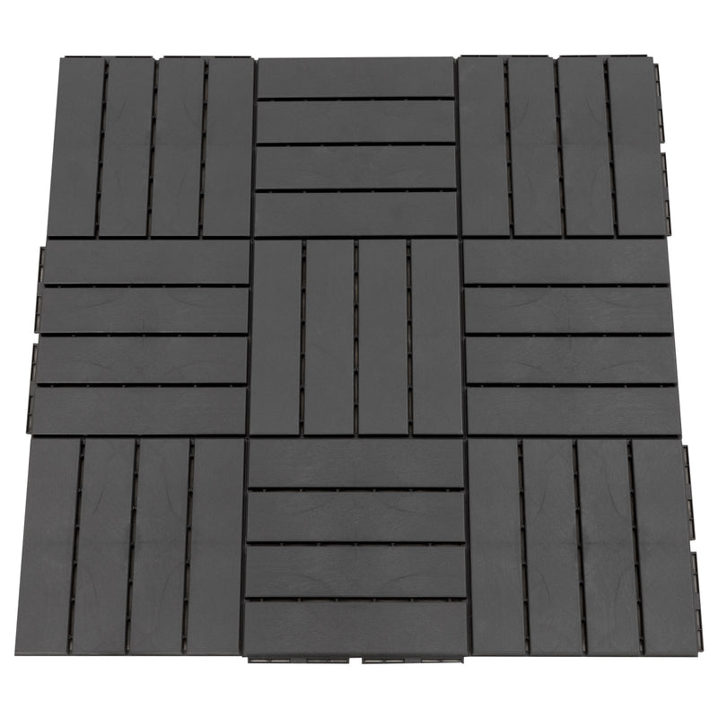 Set 9 Mattonelle a Incasto Effetto Legno 30x30x2 cm  Deck Nero