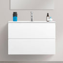 Mobile Bagno Sospeso 120 cm Lavabo 2 Cassetti + LED 30 cm Rizzetti Merlin Bianco Lucido