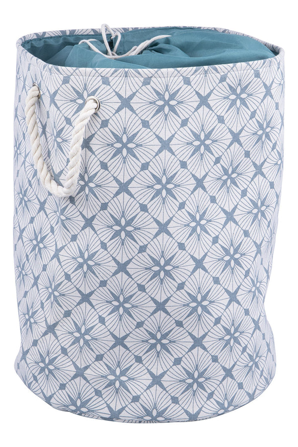 Panier à Linge Ø40x50 cm avec Anses en Polyester Bleu Clair et Blanc acquista