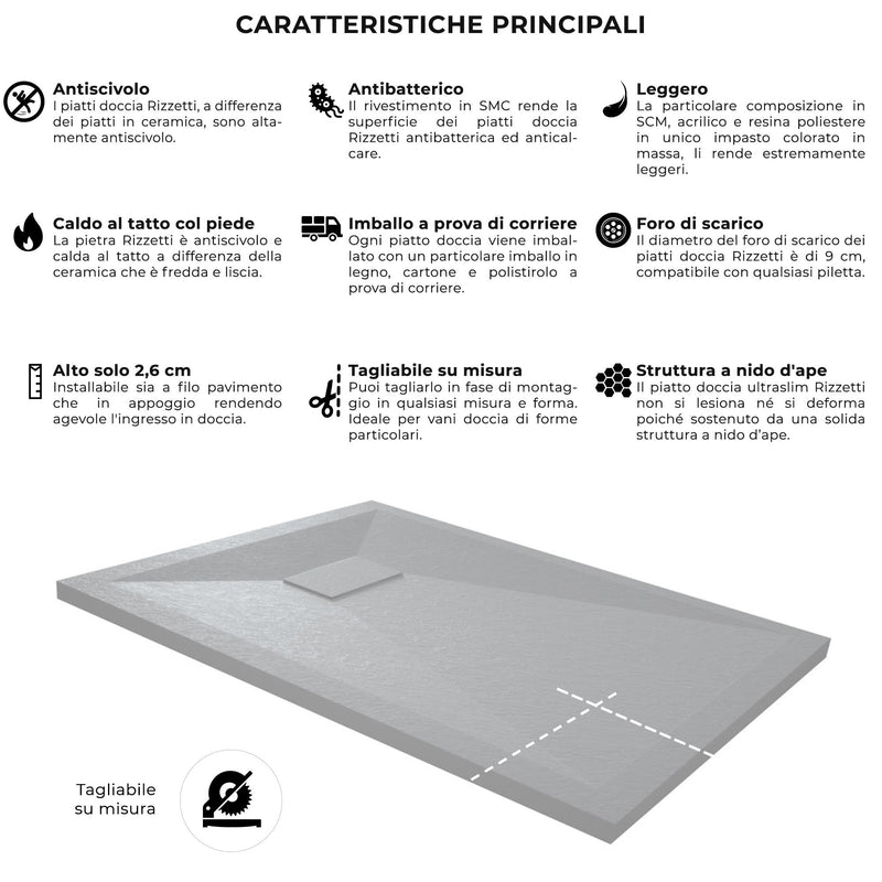 Piatto Doccia Effetto Pietra Rizzetti Muse Ardesia Grigio Varie Misure