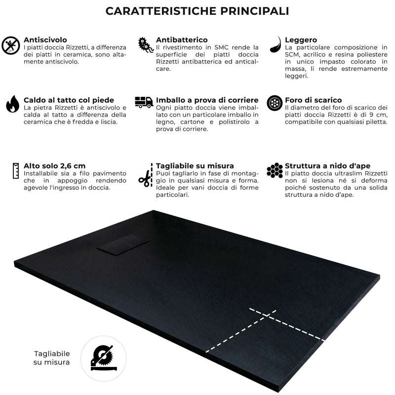 Piatto Doccia Effetto Pietra Rizzetti Muse Ardesia Nero Varie Misure