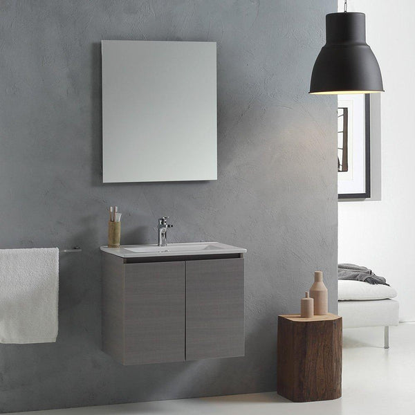 acquista Meuble de Salle de Bain Suspendu 60 cm Lavabo 2 Portes + LED 30 cm Rizzetti Gibson Gris
