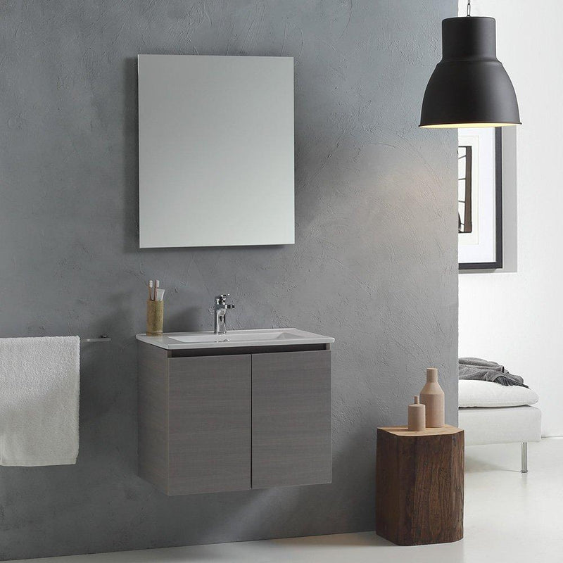 Mobile Bagno Sospeso 60 cm Lavabo 2 Ante + LED 30 cm Rizzetti Gibson Grigio