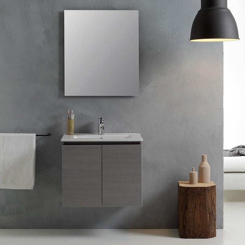 Mobile Bagno Sospeso 60 cm Lavabo 2 Ante + LED 30 cm Rizzetti Gibson Grigio