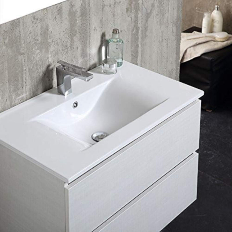 Mobile Bagno Sospeso 100 cm Lavabo 2 Cassetti + LED 30 cm Rizzetti Orlando Bianco Lucido