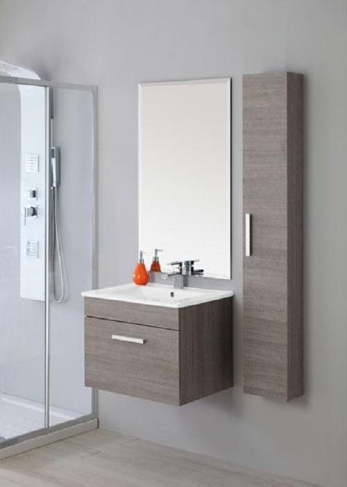 Mobile Bagno Sospeso 60 cm Lavabo con Colonna Rizzetti Real Marrone