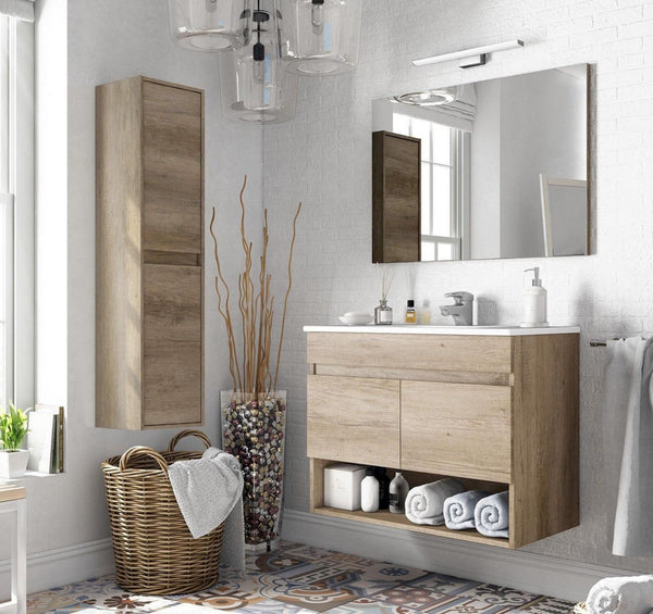 Meuble de Salle de Bain Suspendu Lavabo 90 cm 2 Portes avec Colonne Rizzetti Rien Plus Blanc Brillant online