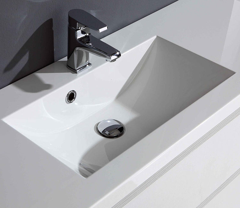 Mobile Bagno Sospeso 80 cm Lavabo 2 Cassetti + LED 30 cm Rizzetti Angela Bianco Lucido