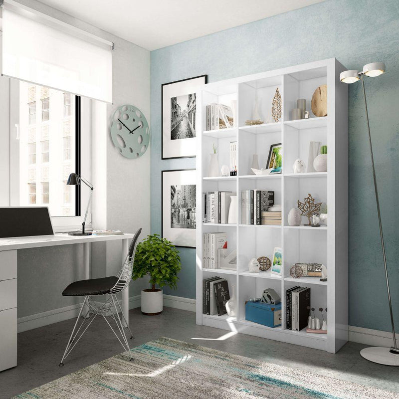 Libreria in Melaminico a 15 Scomparti 114x30x195 cm Rizzetti Rosalie Bianco Lucido